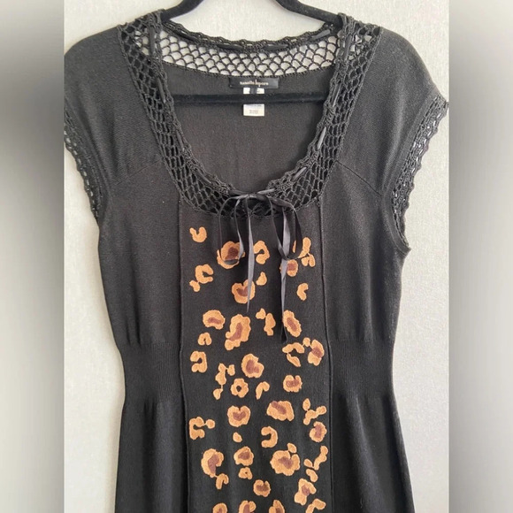 NANETTE LEPORE abstract floral cotton rayon dress black sz M - Picture 3 of 11